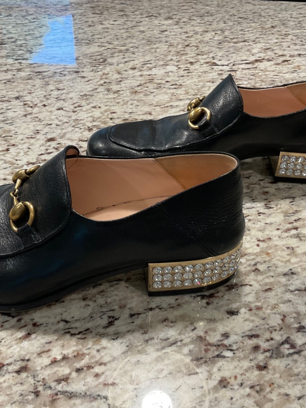 Gucci Brixton Horsebit Loafer with Crystal Embellished Heel — Black Leather — Si - Picture 3 of 9